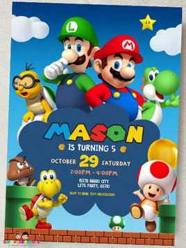 Super Mario Happy Birthday Invitation Card with ArtWork