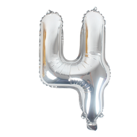 16" Number 4, Silver Foil Balloon