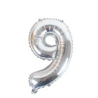 16" Number 9, Silver Foil Balloon